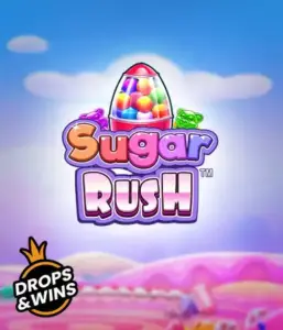 Experience the sweet world of the Sugar Rush slot game by Pragmatic Play, featuring a bright candy dispenser set against a fantastic candy landscape. This image evokes the fun and excitement of the game, adorned with multicolored candies and charming typography. Ideal for those with a sweet tooth, delivering endless entertainment. 